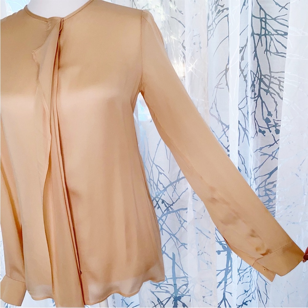 STELLA MCCARTNEY BEIGE PINK SILK RUFFLE BUTTON DOWN LONG SLEEVE BLOUSE - Picture 2 of 11